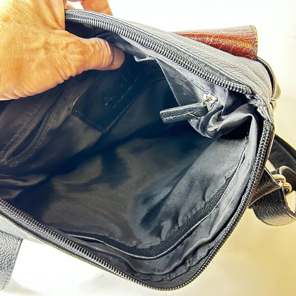 Jack Georges Black Cognac Croco Embossed Flap Front Crossbody Shoulder Bag - Picture 10 of 14